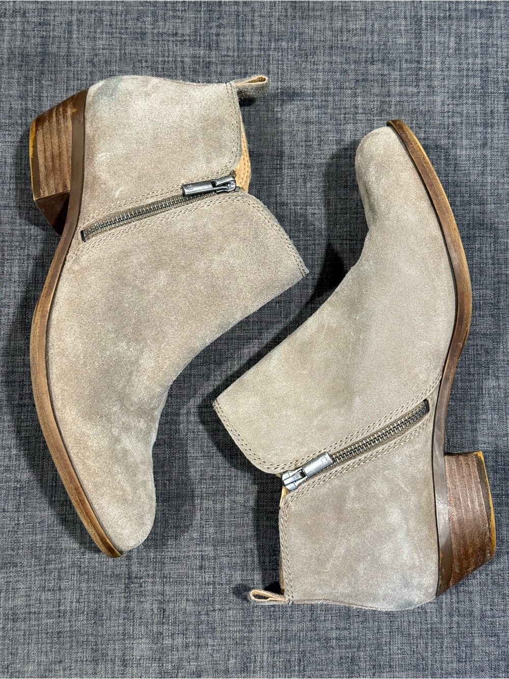Lucky Brand Suede Basel Ankle Booties in Light Taupe